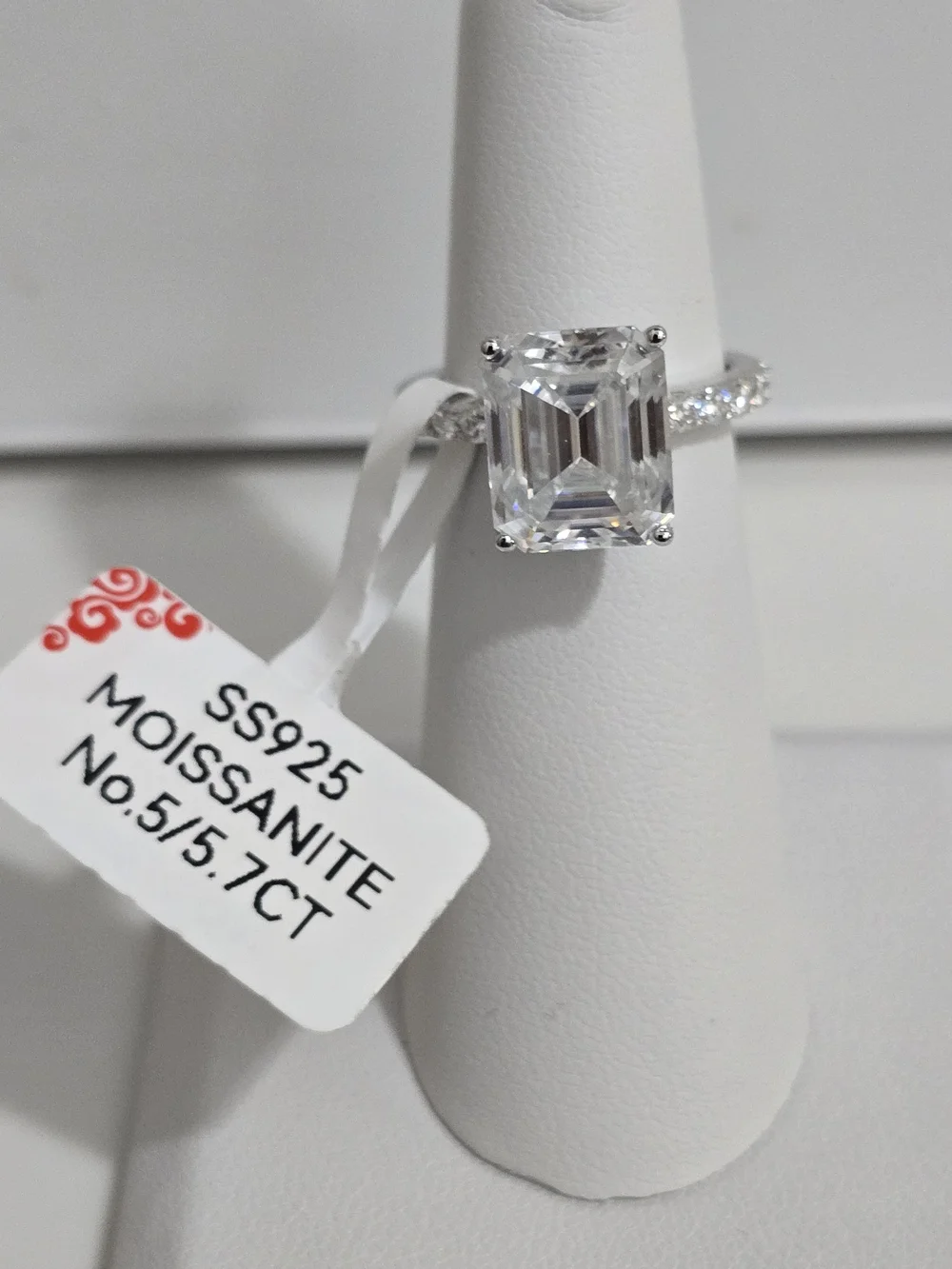 5.7 CT Emerald Cut Moissanite Solitaire Ring 925 Silver Size 5.5
